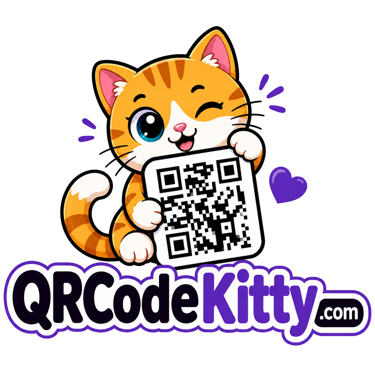 QRCodeKitty — a friendly orange cat holding a QR code